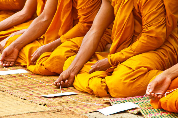 Monks and religious rituals in thai temple
