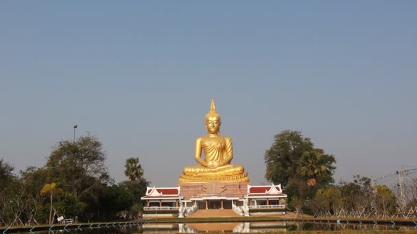 Estatua de buda de oro con reflejo — Vídeos de Stock