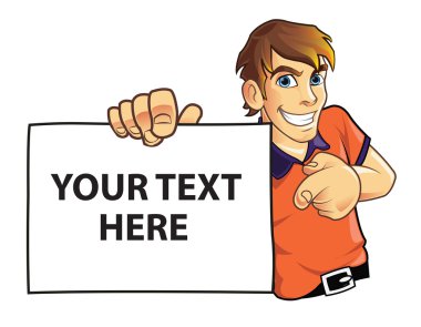 genç adam gösteren duyuru panosu