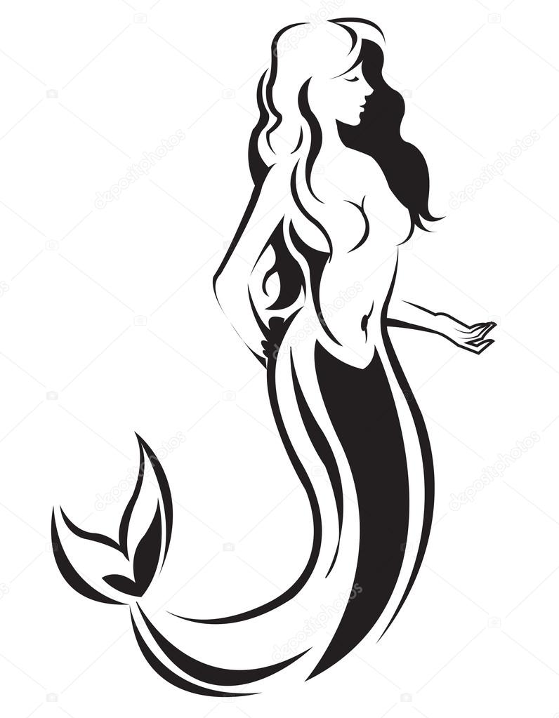 Hand Drawn Silhouette Of Mermaid Tail With Splashing Water. Graphic Tattoo.  Royalty Free SVG, Cliparts, Vectors, and Stock Illustration. Image  167311098.