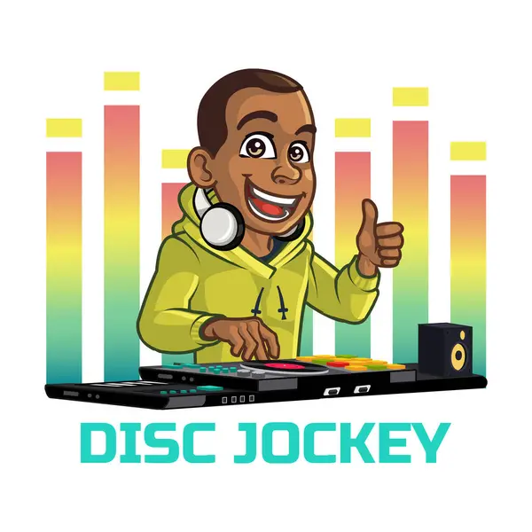 Joven Negro Chico Disco Jockey Dibujos Animados Mascota Logo — Foto de Stock