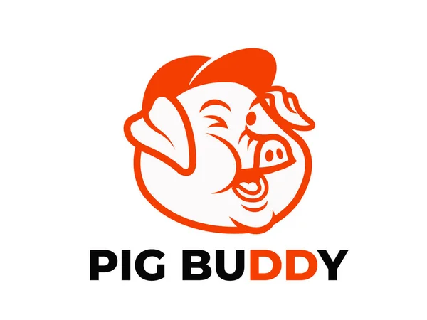 Cute Fat Pig Head Wearing Cap Mascot Logo Template