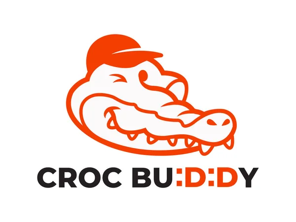 Croc Buddy Funny Animal Crocodile Head Cartoon Mascot Logo Template — ストック写真