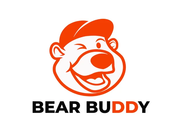 Friendly Smiling Bear Head Wearing Cap Mascot Logo Template — ストック写真