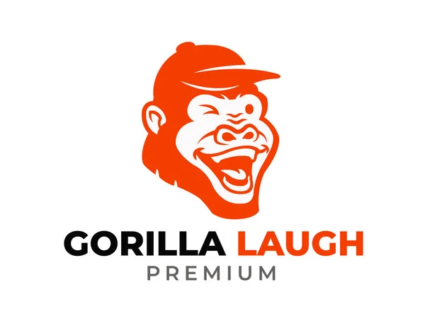 Gorilla Laugh Animal Head Cartoon Wearing Cap Mascot Logo Template