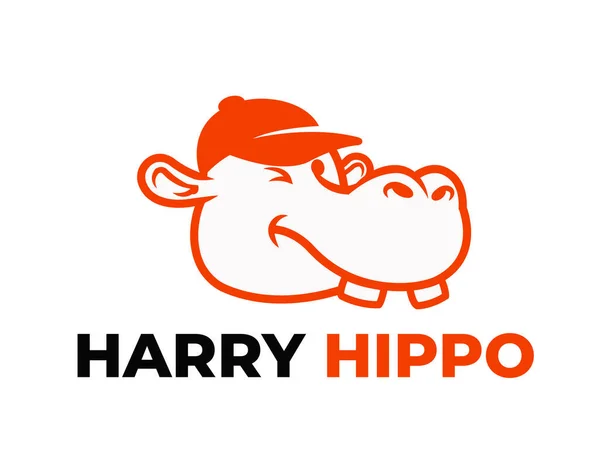 Harry Hippo Başlıklı Kaptan Hayvan Çizgi Filmi Maskot Logo Şablonu — Stok fotoğraf