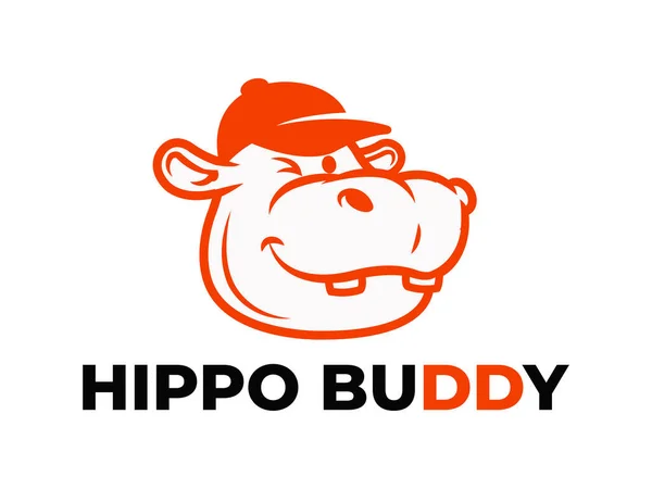 Hippo Buddy Animal Cartoon Head Mascot Logo Template — ストック写真