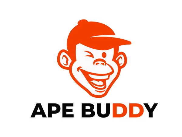 Smiling Ape Head Wearing Cap Cartoon Wearing Cap Mascot Logo — Foto Stock