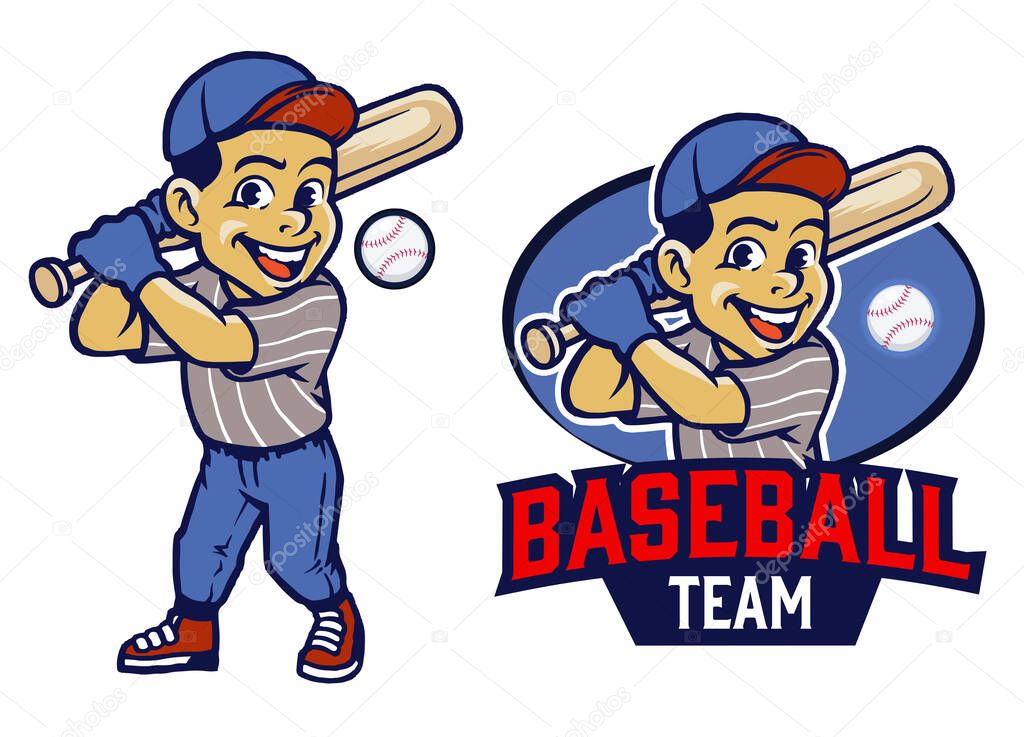  Baseball Kid Team Mascot Logo
