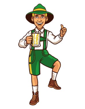  Geleneksel Alman Kostümü Giyen Dans Eden Genç Adam Oktoberfest 'i Kutluyor