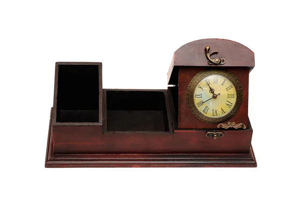 Old wooden box and clock Stock Image