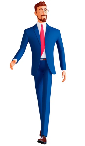 3d personagem imagem de comprimento total de um homem de negócios elegante andando sobre fundo branco, olhando para longe — Fotografia de Stock