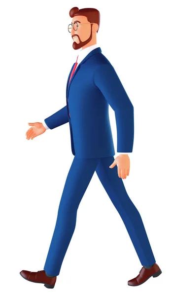 3D-Charakter Ganzes Profil eines jungen bärtigen Mannes, der isoliert auf weißem Hintergrund wandelt. — Stockfoto