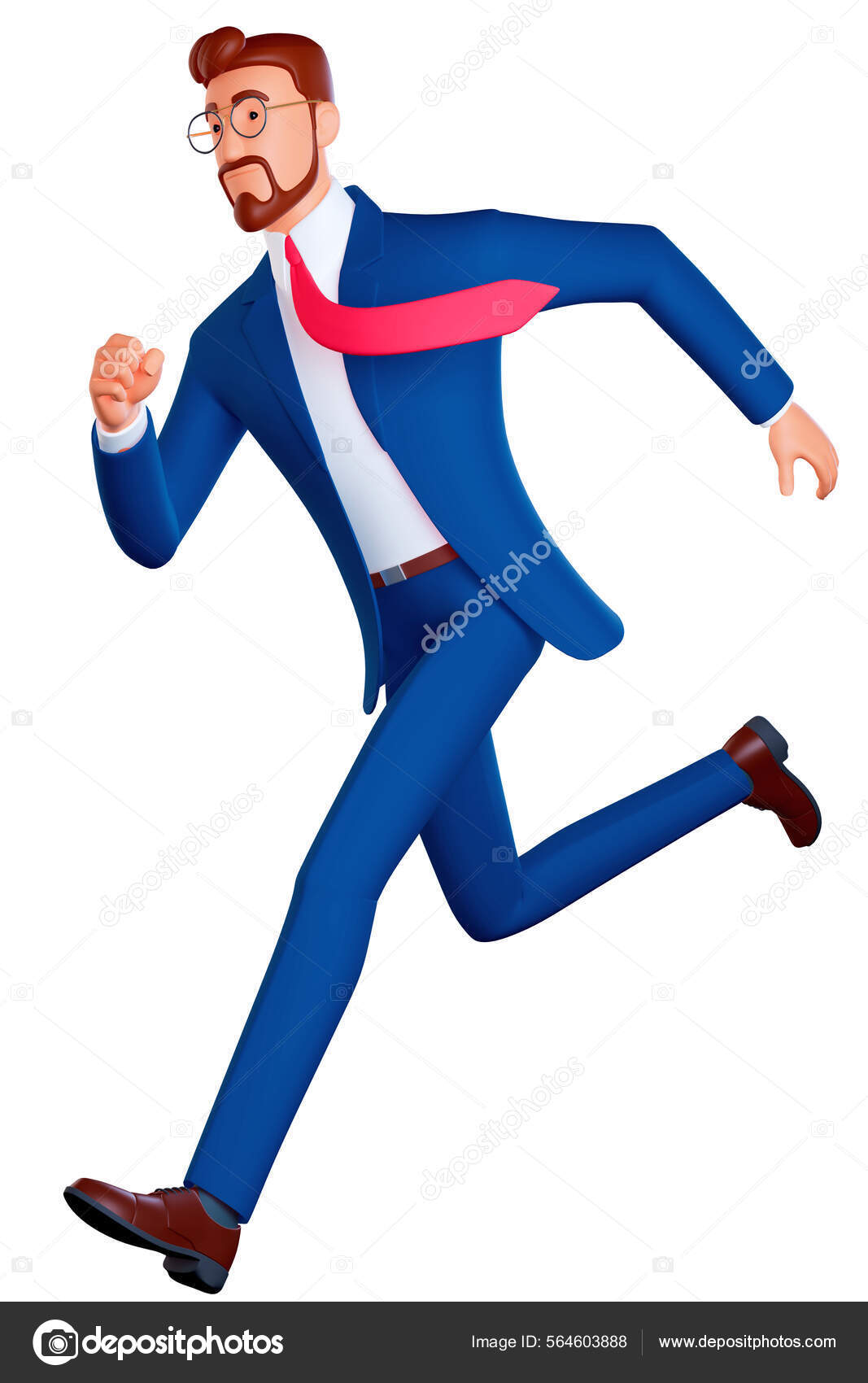 Businessman running fast with a waving necktie. Late business person ...