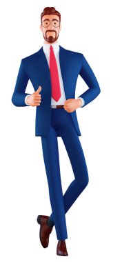 3D canlandırma, İşadamı baş parmağını kaldırdı, beyaz arka planda izole edilmiş bir jest, sosyal ikon, profesyonel onay kavramı gibi.