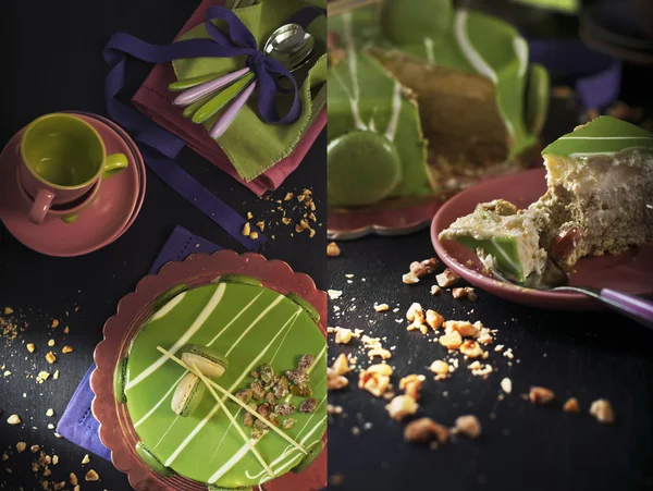 Mousse de pistacho y vajilla colorida —  Fotos de Stock