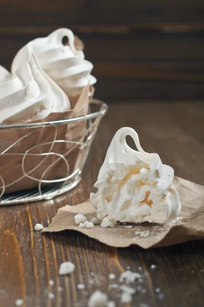 Closeup side view of broken meringue with crumbs — Stock Photo, Image