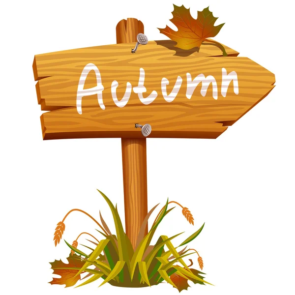 Panneau de flèche en bois d'automne — Image vectorielle