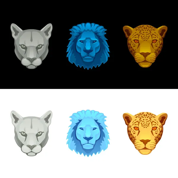 Big cat set-lion, puma, jaguar — Stock Vector