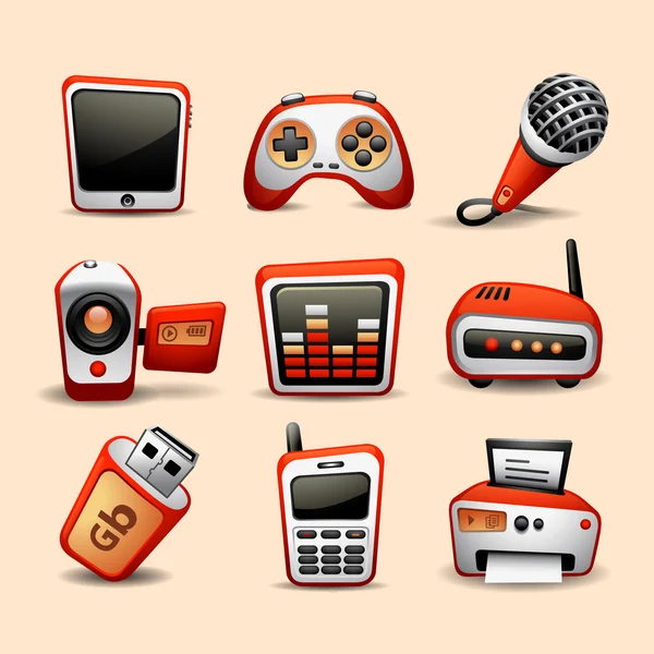 Multimedia icons red color — Stock Vector