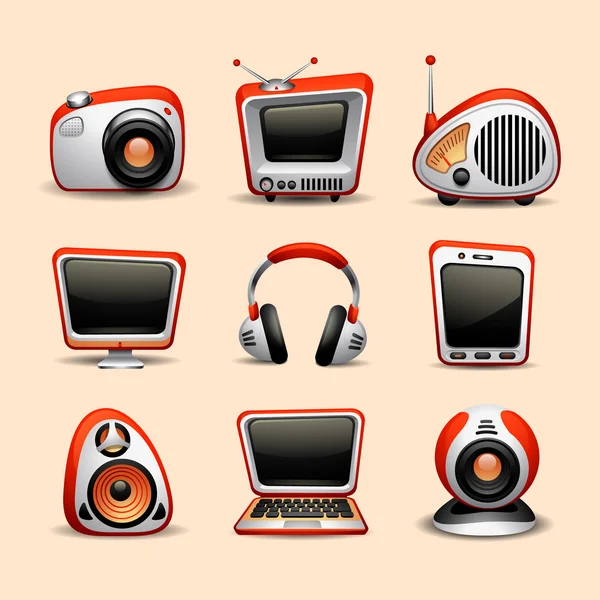 Icônes multimédia couleur rouge — Image vectorielle