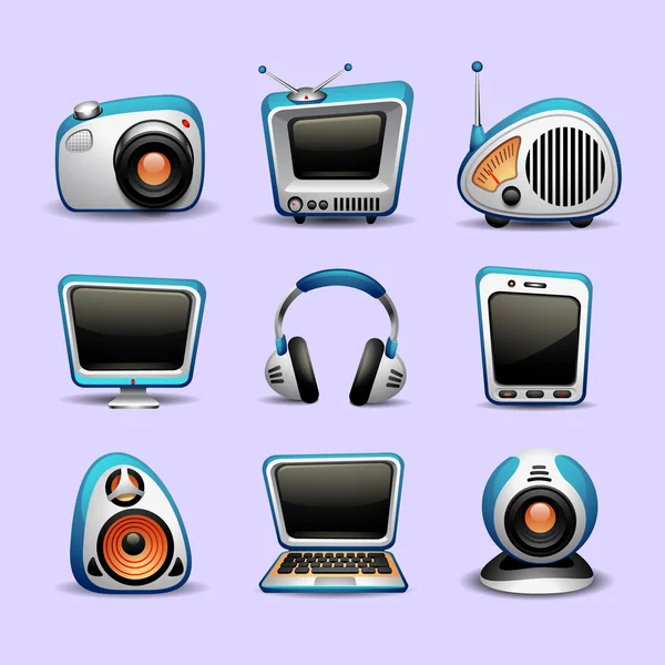 Icônes multimédia couleur bleue — Image vectorielle