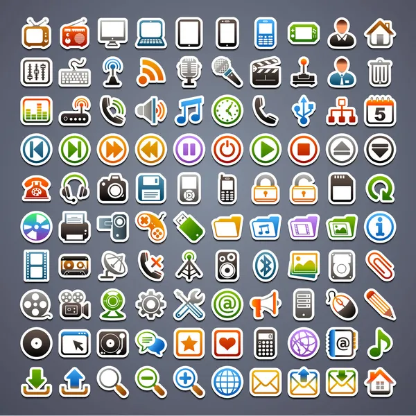 100 icone adesive — Vettoriale Stock