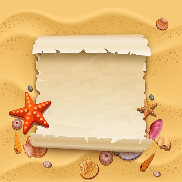 Muscheln mit Sand als Hintergrund — Stockvektor