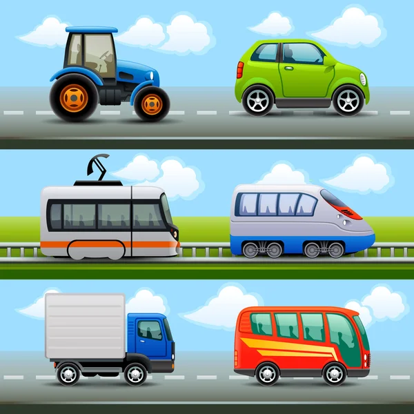 Transport icons on the road — Stock Vector