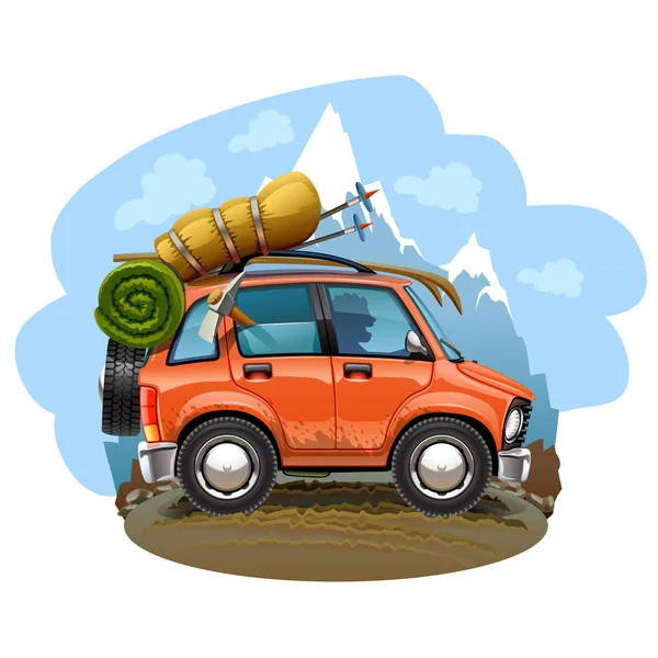 Ilustración de coche de viaje — Vector de stock