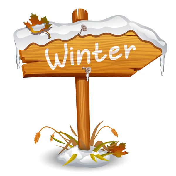 Panneau de flèche en bois hiver — Image vectorielle