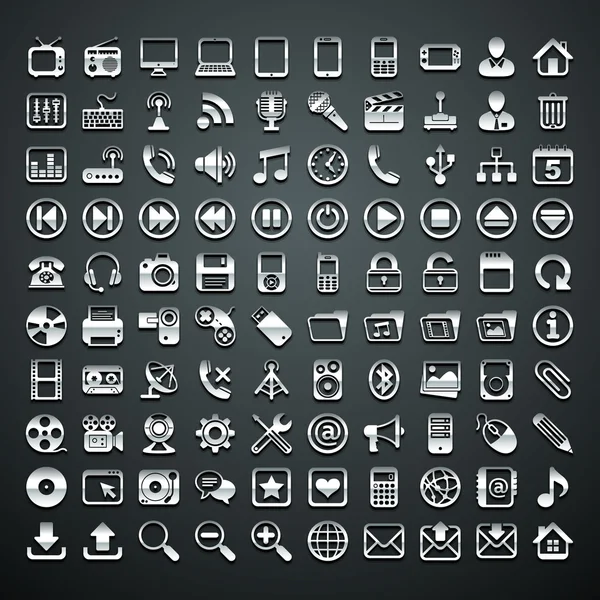 100 vector metallic icons — Stock Vector