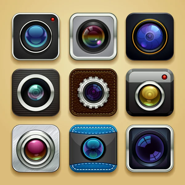 Hintergrund für die App - Kamera-Icon gesetzt — Stockvektor