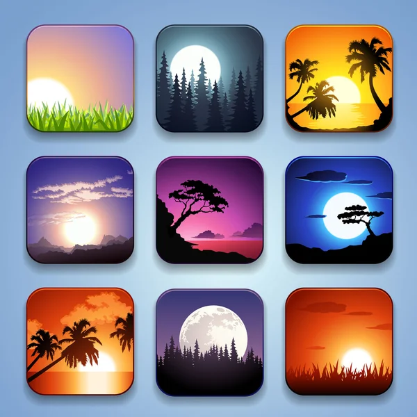 Background for the app icons-Summer landscape set — Stock Vector