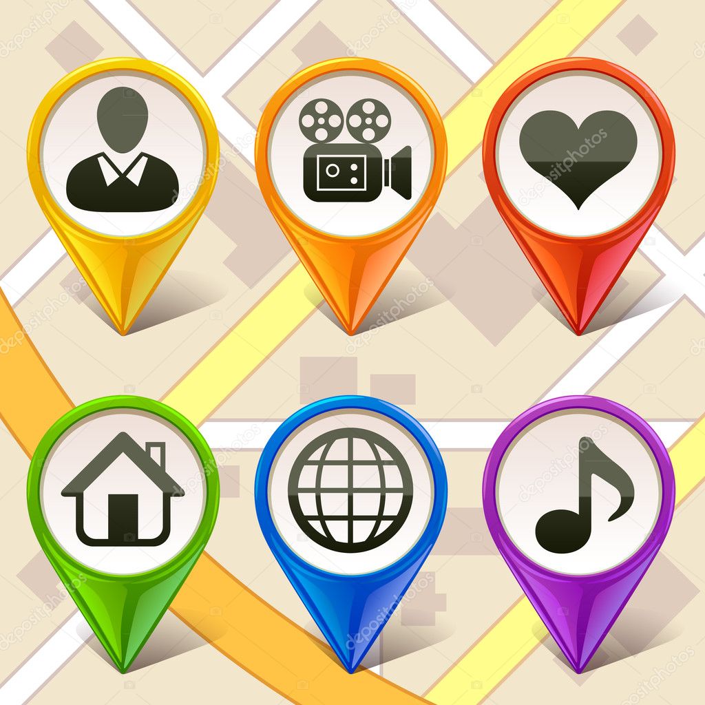 Colorful map markers-set
