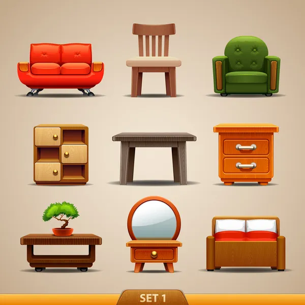 Conjunto de iconos de muebles 1 — Vector de stock