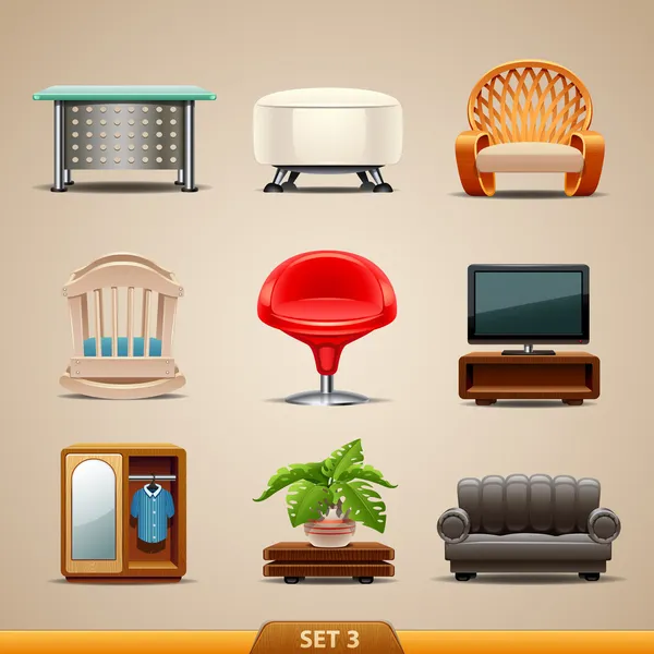 Möbler ikoner-set 3 — Stock vektor