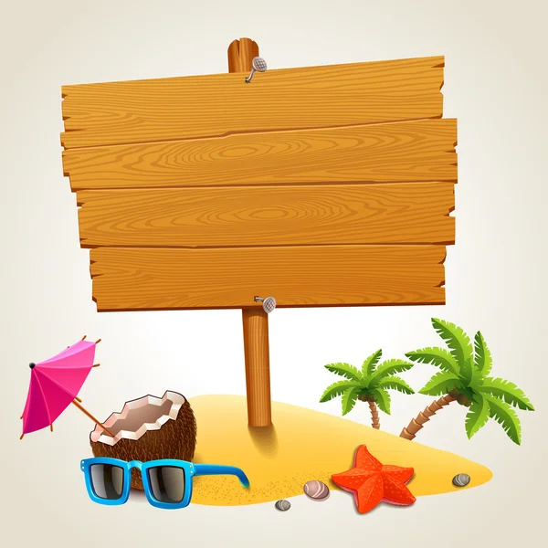 Wood sign in the beach icon — Stock Vector