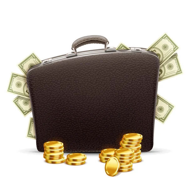 Business briefcase full of money — Stock Vector