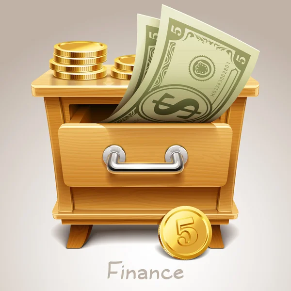 Wooden drawer illustration for finance icon — Stock Vector