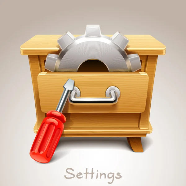 Wooden drawer illustration for settings icon — Stock Vector