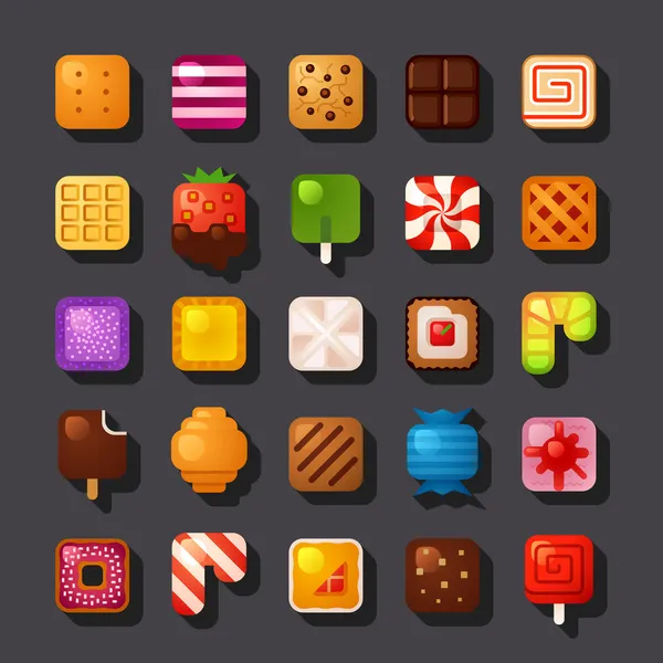 Conjunto de ícone de sobremesa em forma quadrada —  Vetores de Stock