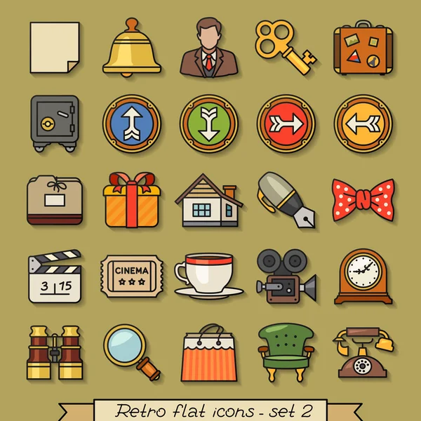 Iconos de línea plana retro — Vector de stock