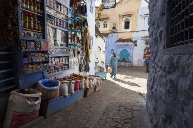 Street in medina of blue town Chefchaouen, Morocco clipart