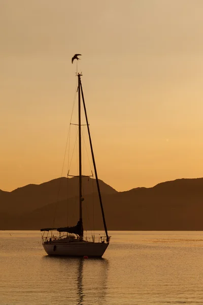 Navegando contra el atardecer. Vacaciones estilo de vida paisaje con s — Foto de Stock