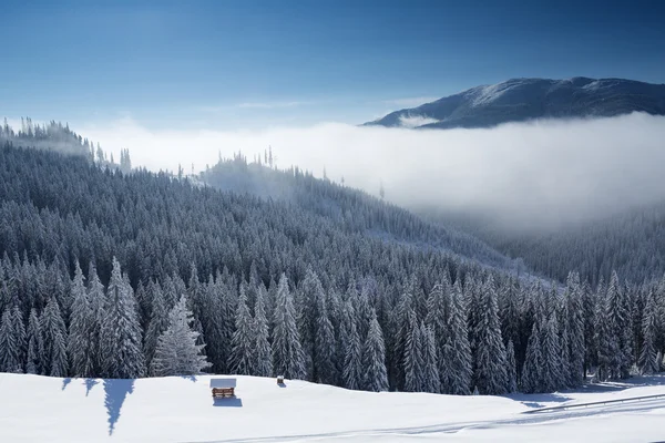 冬山景观与蓝蓝的天空和洁白的云朵 — 图库照片