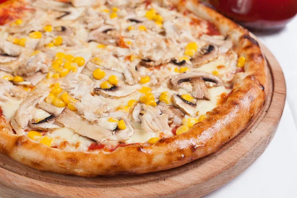 Pizza Milano with corn and mushrooms — Stock Photo, Image