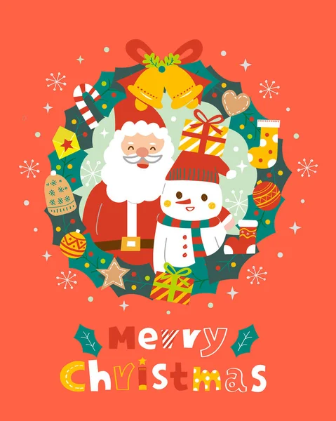 Joyeux Noël Père Noël Bonhomme Neige Célèbrent Noël — Image vectorielle