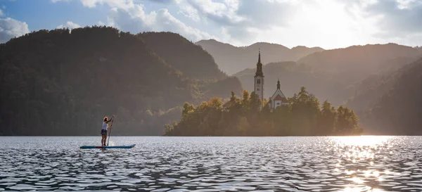 Suping Sul Lago Bled Slovenia Foto Stock Royalty Free