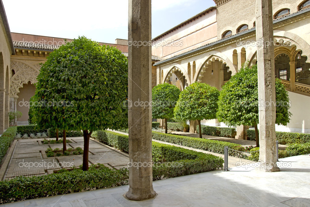 Santa Isabel Patio within the Aljaferia Palace at Zaragoza, Spai